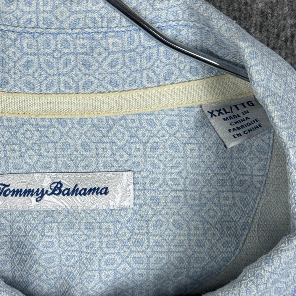 Tommy Bahama Hawaiian Shirt Mens‎ XXL Blue Silk Short Sleeve Button Geometric